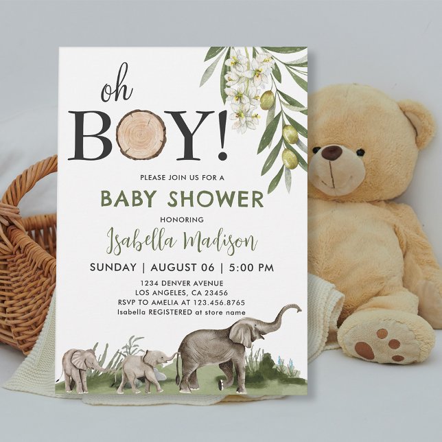 Woodland Baby Shower Oh Boy Watercolor  Invitation (Woodland Baby Shower Oh Boy Watercolor Invitation
)