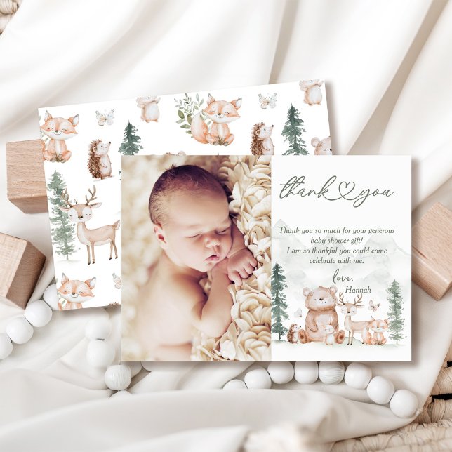 Woodland Baby Shower Photo Thank You Card (Creator Uploaded)