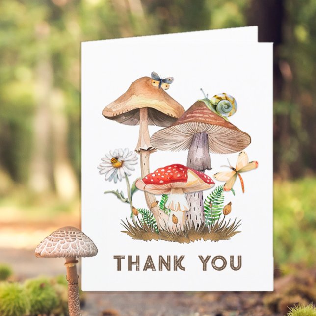 Woodland Baby Shower Thank You Card | Mushrooms &  (Mushroom Woodland Baby Shower Thank You Card)