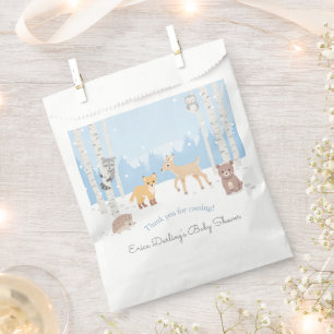 Woodland baby shower theme   winter forest  favour bags