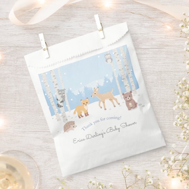 Woodland baby shower theme | winter forest  favour bags (Clipped)