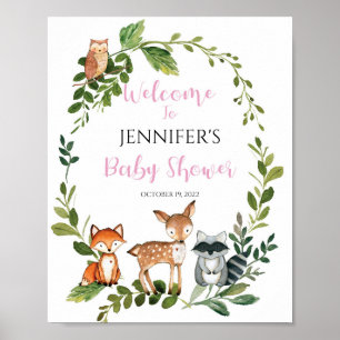 Woodland Baby Shower Welcome Sign Girl