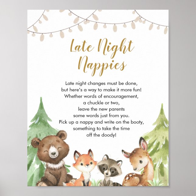 Woodland Baby Shower Wild Late Night Nappies Poster (Front)
