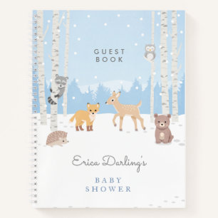 Woodland baby shower winter forest Guest Book