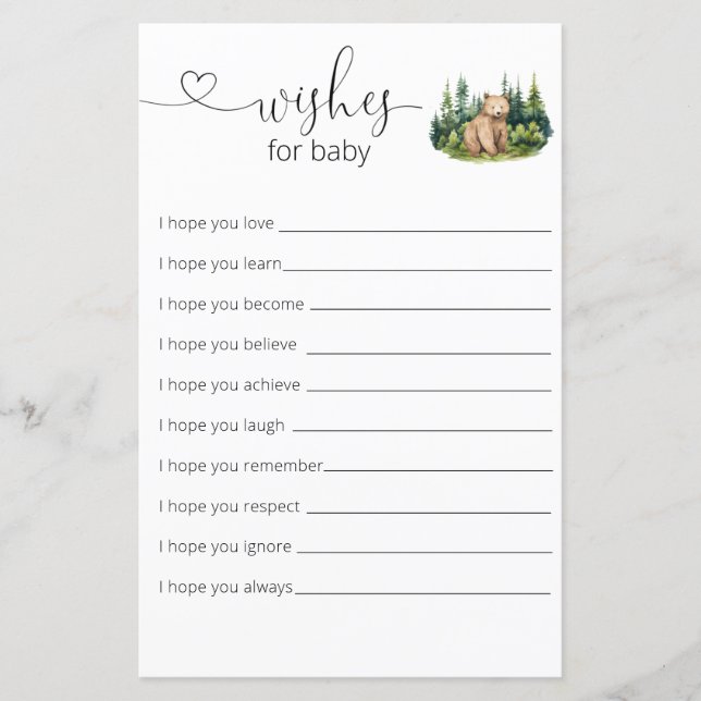 Woodland Baby Shower Wishes For Baby (Front)