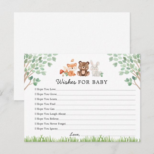 Woodland Baby Shower Wishes for Baby Card (Front/Back)