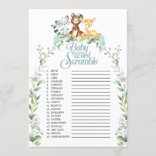 Woodland Baby Shower Word Scramble Game Invitation
