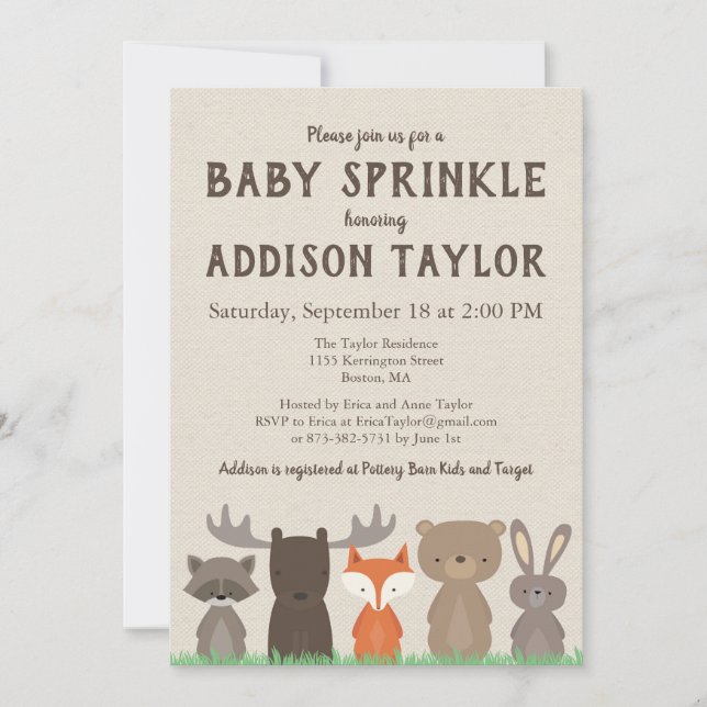 Woodland Baby Sprinkle Invitations (Front)