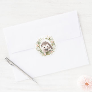 Woodland Baby with Cute Hedgehog Classic Round Sticker