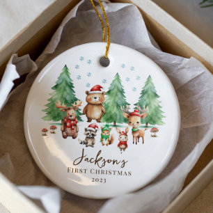  Woodland Baby's 1ST Christmas 2 Sided Photo Ceramic Tree Decoration