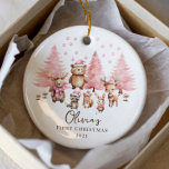 Woodland Baby's 1ST Christmas 2 Sided Photo Ceramic Tree Decoration<br><div class="desc">Simply perfect Baby's First Christmas ornament featuring a sweet watercolor baby forest scene with cute little woodland animals dressed in pink hats and scarfs.  Flip over to the back to add your photo, </div>