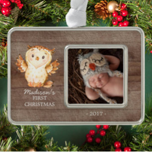 Woodland Baby's 1st Christmas Photo Ornament