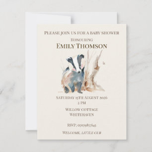 Woodland Badger Baby Shower Invitation