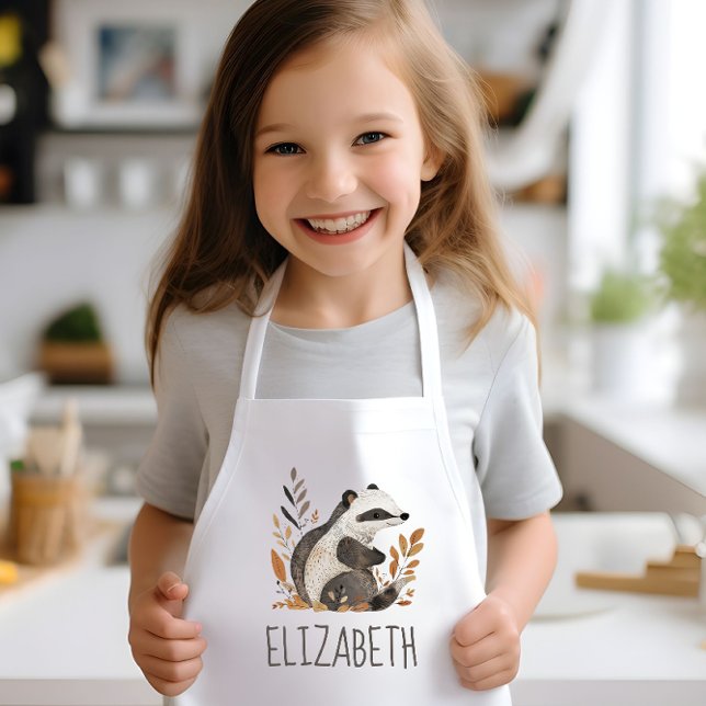 Woodland Badger Cute Personalized Kids Apron (Creator Uploaded)