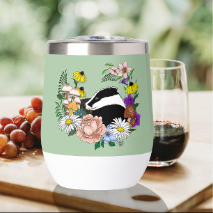 Woodland Badger Wildflowers Mushrooms Sage Green
