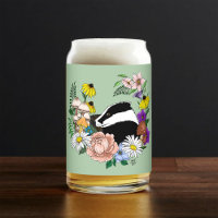 Woodland Badger Wildflowers Mushrooms Sage Green