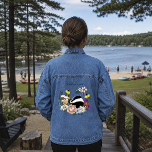 Woodland Badger Wildflowers Mushrooms Sage Green Denim Jacket