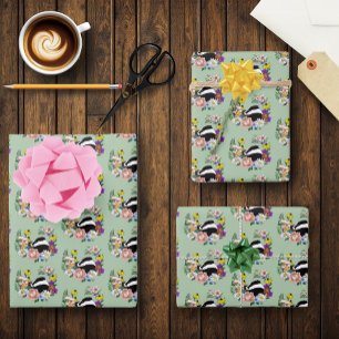 Woodland Badger Wildflowers Mushrooms Sage Green Wrapping Paper Sheet