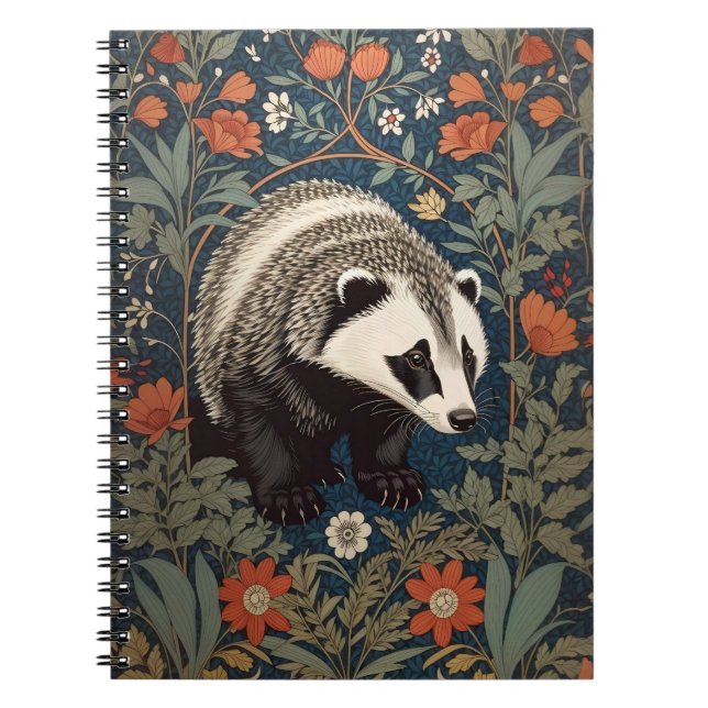 Woodland Badger William Morris Inspired Notebook (Front)