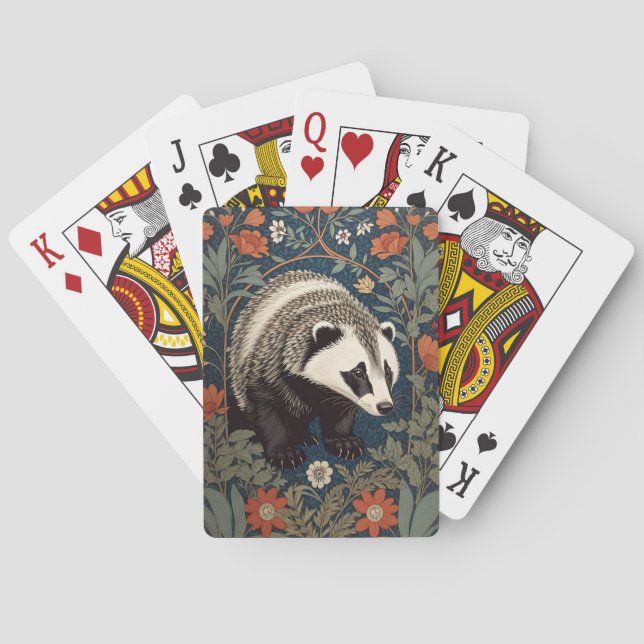 Woodland Badger William Morris Inspired Playing Cards (Back)