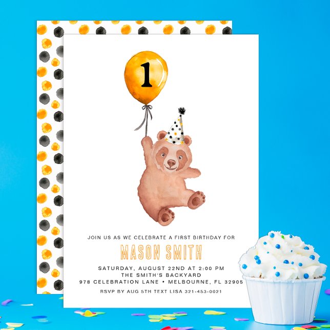 Woodland Bear 1st Birthday Invitation – Teddy Bear (Beary Cute Birthday Invite)