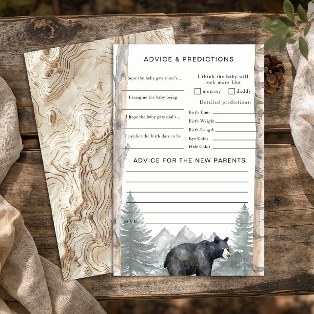 Woodland Bear Baby Shower Advice & Predictions Flyer (Advice & Prediction Sheets - Baby Shower Activity)