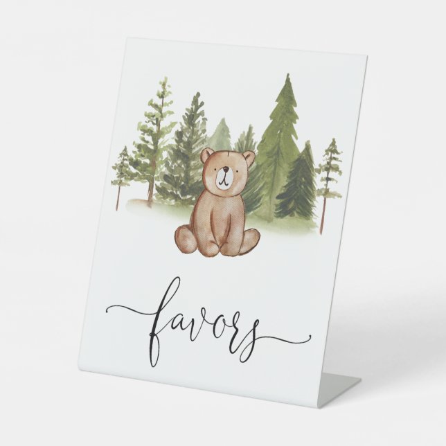Woodland Bear Baby Shower Favours Pedestal Sign (Front)