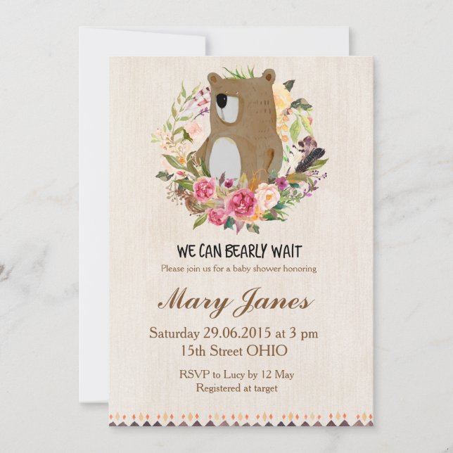 Woodland Bear Baby Shower Invitation (Front)
