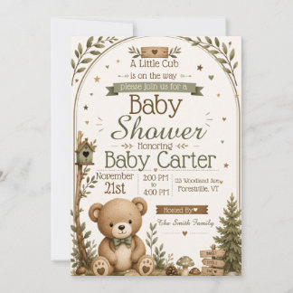 Woodland Bear Baby Shower Invitation