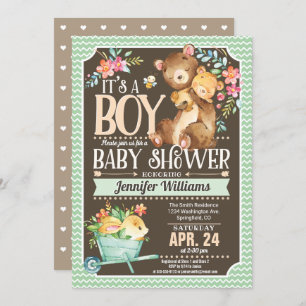 Woodland Bear Baby Shower Invitation Boy