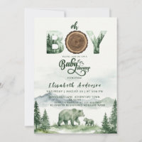 Woodland Bear Baby Shower Invitation Rustic