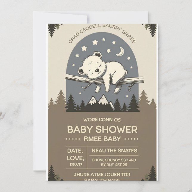 Woodland Bear Baby Shower Invitation | Rustic Fore (Front)