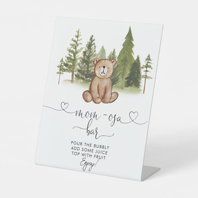 Woodland Bear Baby Shower Mum-osa Bar Pedestal Sig Pedestal Sign (Front)