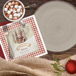 Woodland Bear Bearly Wait Holiday Boy Baby Shower Napkin