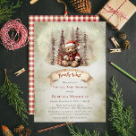Woodland Bear Bearly Wait Virtual Boy Baby Shower Invitation<br><div class="desc">Cute little holiday bear in a santa suit, "It's A Boy and We Can" "Bearly Wait" script text Virtual Baby Shower design with muted dusky red and mocha brown text. Design features a sweet baby bear nestled with his Christmas presents backed by a mocha and grey forest with bauble adorned...</div>