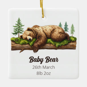 Woodland Bear Birth Stats Baby's First Christmas Ceramic Ornament