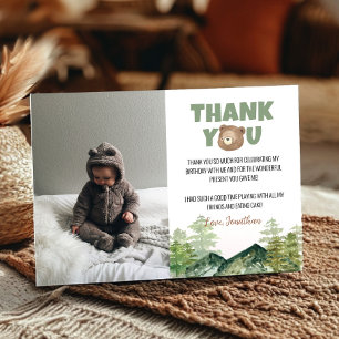 Woodland Bear Birthday Photo Thank You Card