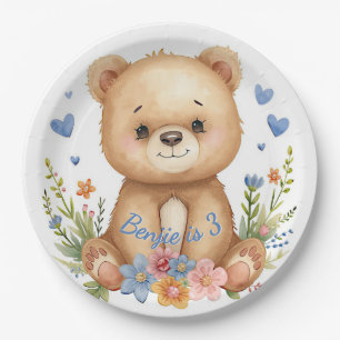 Woodland Bear Blue Theme for Boys Birthday Party Paper Plate