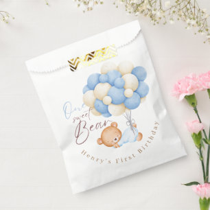 Woodland Bear Boy 1st Birthday Party Pastel Favour Bags