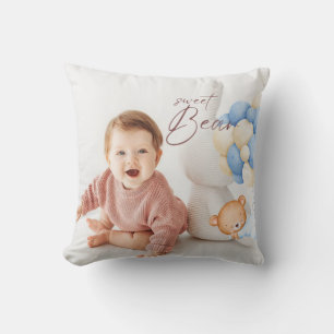 Woodland Bear Boy 1st Birthday Party Photo Cushion