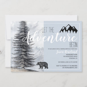 Woodland Bear Boy's Camping Birthday Party  Invitation