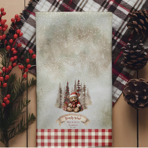 Woodland Bear Christmas Is Coming Bearly Wait Tea Towel