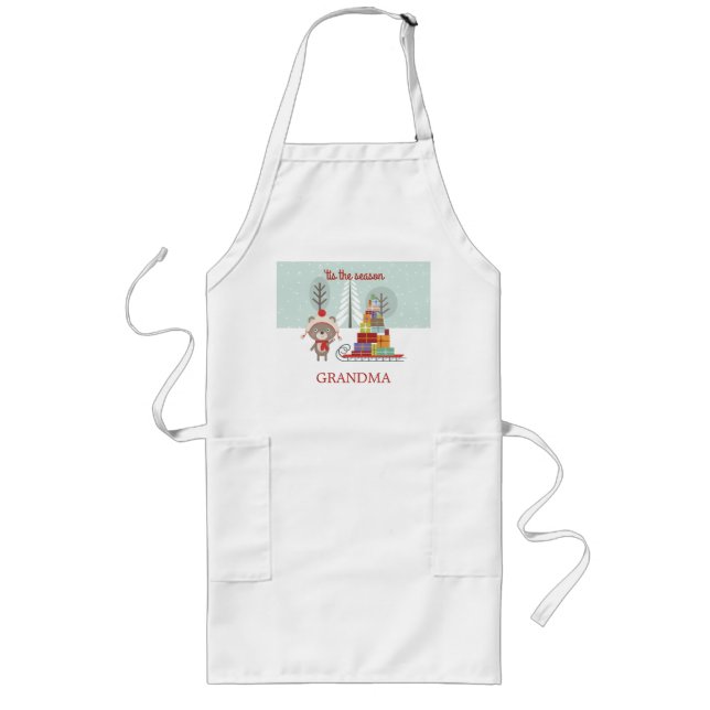 Woodland Bear Christmas Long Apron (Front)