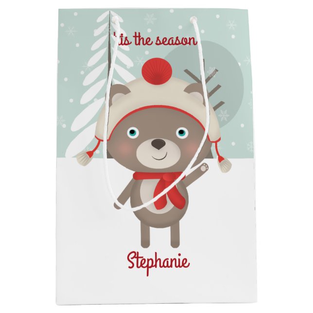 Woodland Bear Christmas Medium Gift Bag (Front)