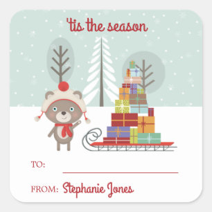 Woodland Bear Christmas Square Sticker