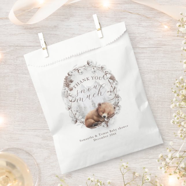 Woodland Bear Cold outside Winter Baby Shower Favour Bags (Clipped)
