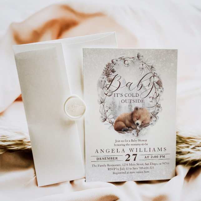 Woodland Bear Cold outside Winter Baby Shower Invitation (Creator Uploaded)