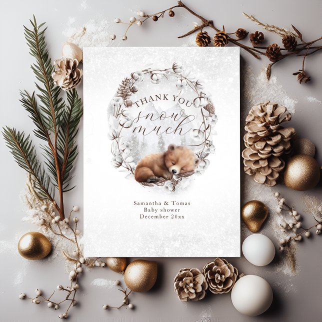 Woodland Bear Cold outside Winter Baby Shower Thank You Card (Creator Uploaded)