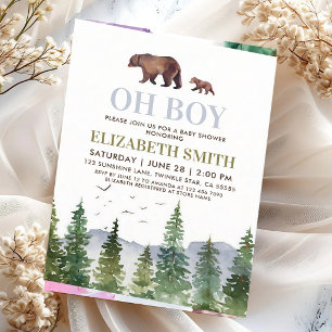 Woodland Bear Cub Boy Baby Shower Invitation