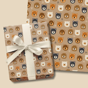 Woodland Bear cute kids Wrapping Paper Sheet